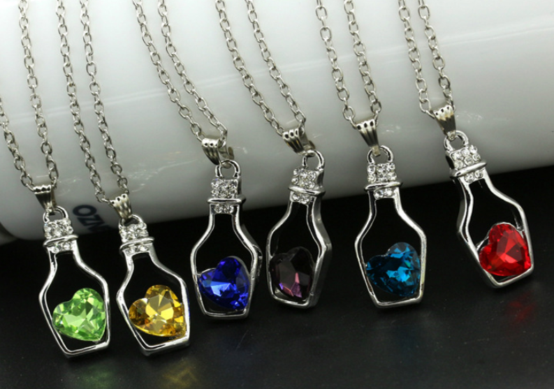 Crystal Heart Wishing Bottle Necklace