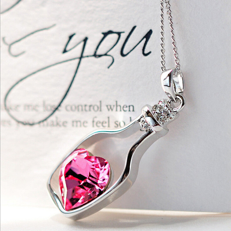 Crystal Heart Wishing Bottle Necklace