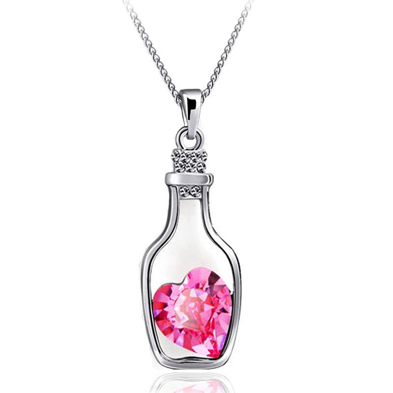 Crystal Heart Wishing Bottle Necklace