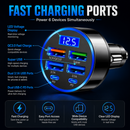 100W 6-in-1 Multi-Port USB C Car Charger Fast Charging Adapter Digital Display