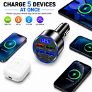 100W 6-in-1 Multi-Port USB C Car Charger Fast Charging Adapter Digital Display