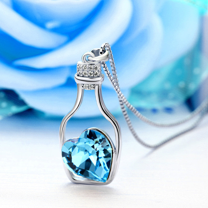 Crystal Heart Wishing Bottle Necklace